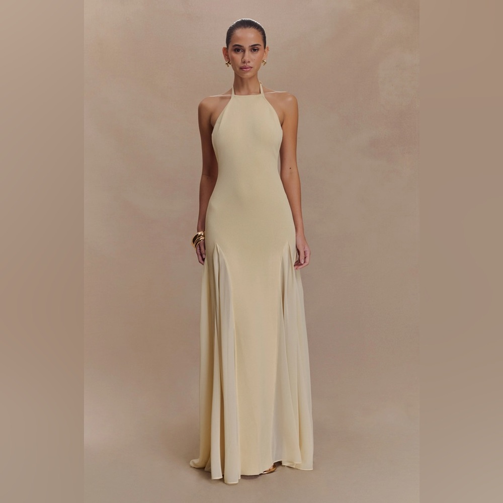 MESHKI Soleil Knit And Mesh Halter Maxi Dress